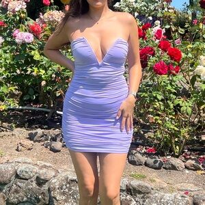 Superdown Purple Strapless Bodycon Dress Plunge Neckline